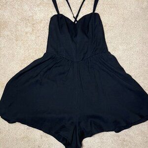 Lulus black Flowy Romper Smocked Back Spaghetti Strap Size Small
